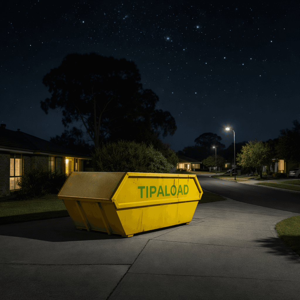 Tipaload truck delivering at night